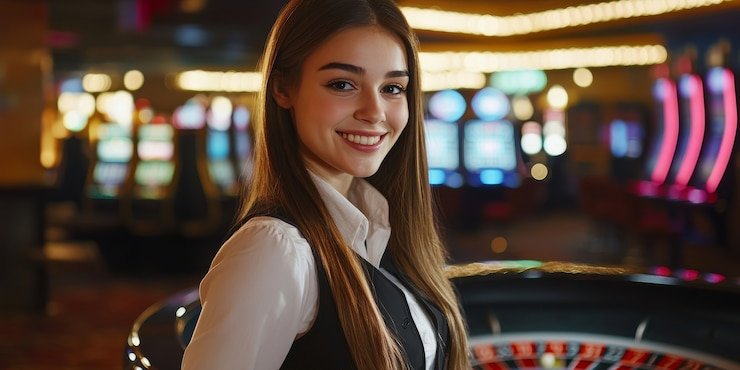 Live dealer casino table with real croupiers